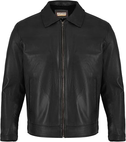 Artist Men's Harrington Collar Shirt Premium Leather Jacket