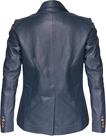 The Leather Artist Women’s Double Breasted Lambskin Leather Blazer-Genuine Leather Jacket for Work and Casual Wear