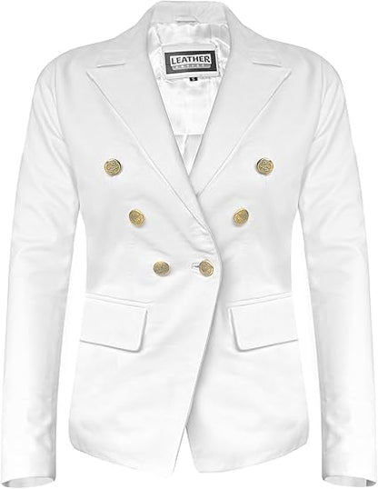 The Leather Artist Women’s Double Breasted Lambskin Leather Blazer-Genuine Leather Jacket for Work and Casual Wear