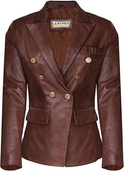 The Leather Artist Women’s Double Breasted Lambskin Leather Blazer-Genuine Leather Jacket for Work and Casual Wear