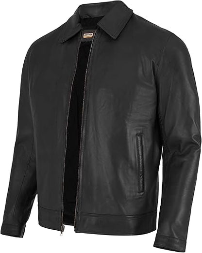 Artist Men's Harrington Collar Shirt Premium Leather Jacket