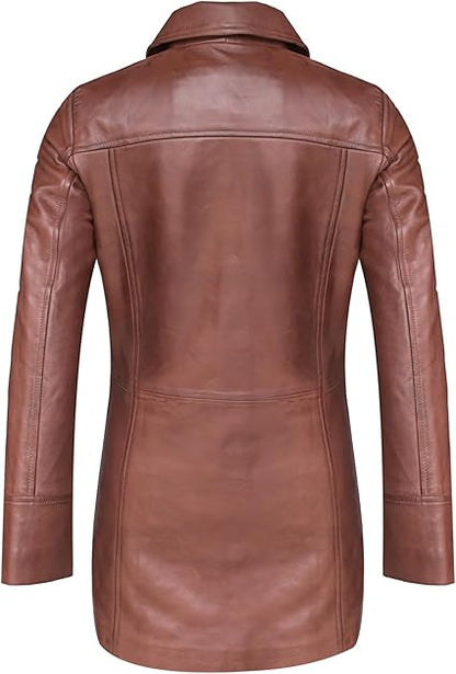 Artist Women’s Real Leather 3/4 Length Car Coat