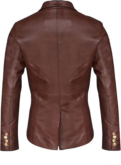 The Leather Artist Women’s Double Breasted Lambskin Leather Blazer-Genuine Leather Jacket for Work and Casual Wear