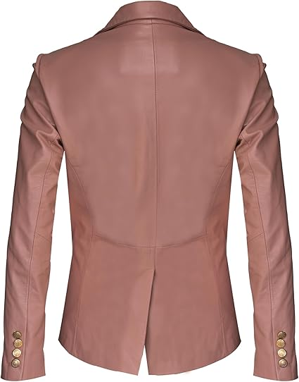 The Leather Artist Women’s Double Breasted Lambskin Leather Blazer-Genuine Leather Jacket for Work and Casual Wear