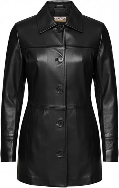 Artist Women’s Real Leather 3/4 Length Car Coat