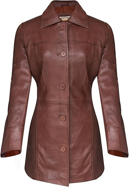 Artist Women’s Real Leather 3/4 Length Car Coat