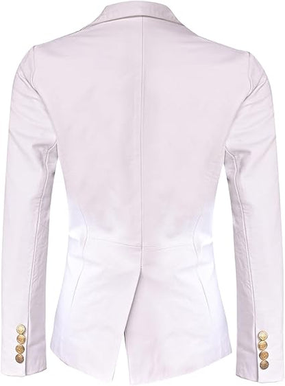 The Leather Artist Women’s Double Breasted Lambskin Leather Blazer-Genuine Leather Jacket for Work and Casual Wear