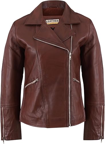 Women’s Real Lambskin Asymmetrical Motorcycle Jacket-Biker Style Genuine Womens Leather Jacket