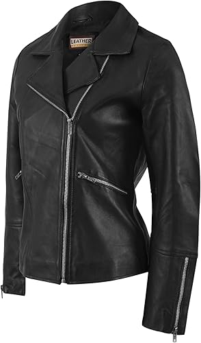 Women’s Real Lambskin Asymmetrical Motorcycle Jacket-Biker Style Genuine Womens Leather Jacket