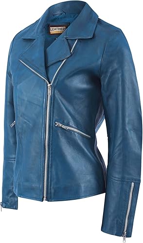 Women’s Real Lambskin Asymmetrical Motorcycle Jacket-Biker Style Genuine Womens Leather Jacket