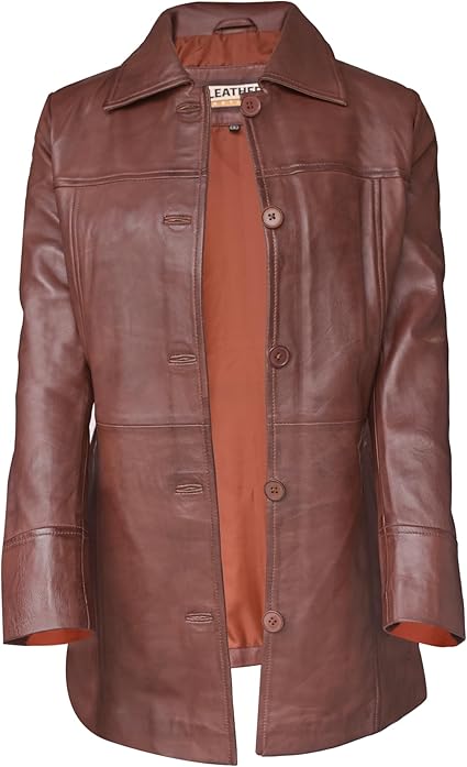 Artist Women’s Real Leather 3/4 Length Car Coat