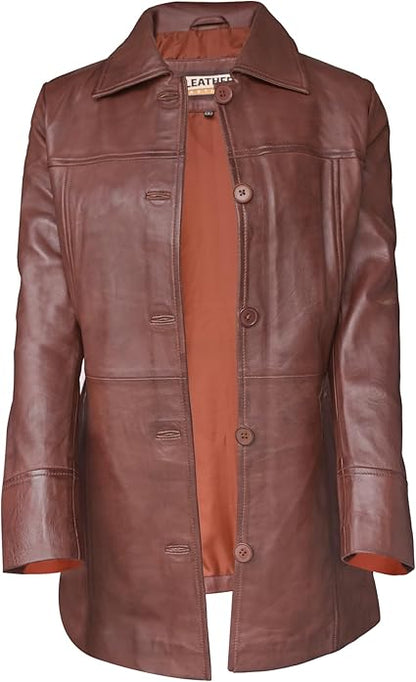 Artist Women’s Real Leather 3/4 Length Car Coat