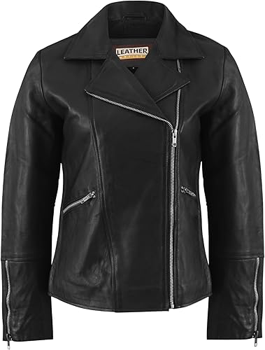 Women’s Real Lambskin Asymmetrical Motorcycle Jacket-Biker Style Genuine Womens Leather Jacket