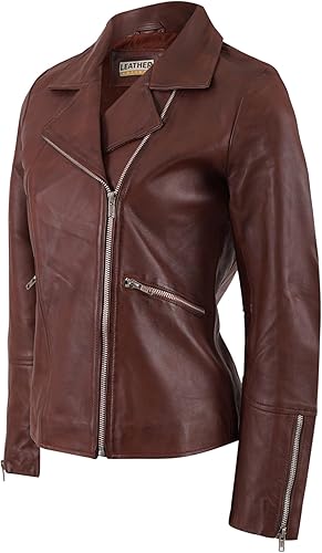 Women’s Real Lambskin Asymmetrical Motorcycle Jacket-Biker Style Genuine Womens Leather Jacket