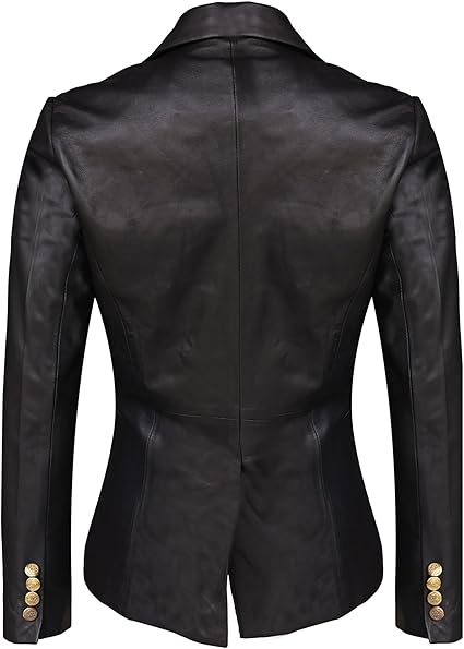 The Leather Artist Women’s Double Breasted Lambskin Leather Blazer-Genuine Leather Jacket for Work and Casual Wear