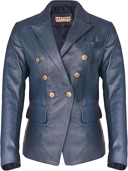 The Leather Artist Women’s Double Breasted Lambskin Leather Blazer-Genuine Leather Jacket for Work and Casual Wear