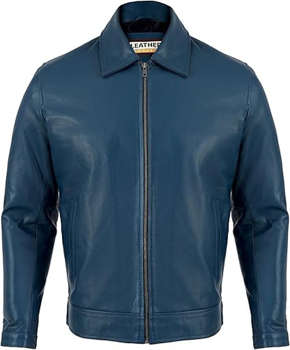 Artist Men's Harrington Collar Shirt Premium Leather Jacket