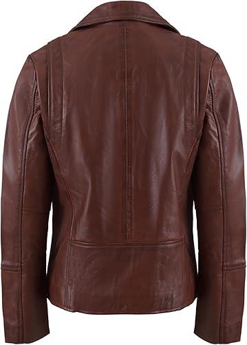 Women’s Real Lambskin Asymmetrical Motorcycle Jacket-Biker Style Genuine Womens Leather Jacket