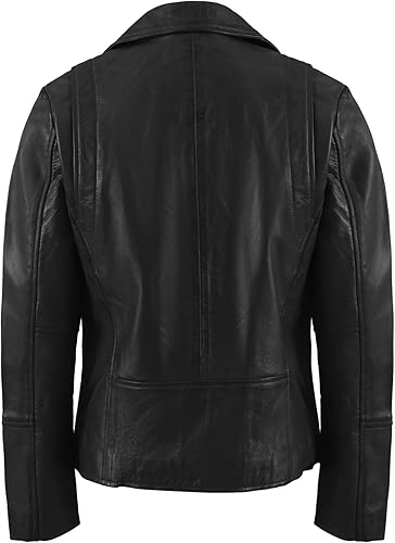 Women’s Real Lambskin Asymmetrical Motorcycle Jacket-Biker Style Genuine Womens Leather Jacket