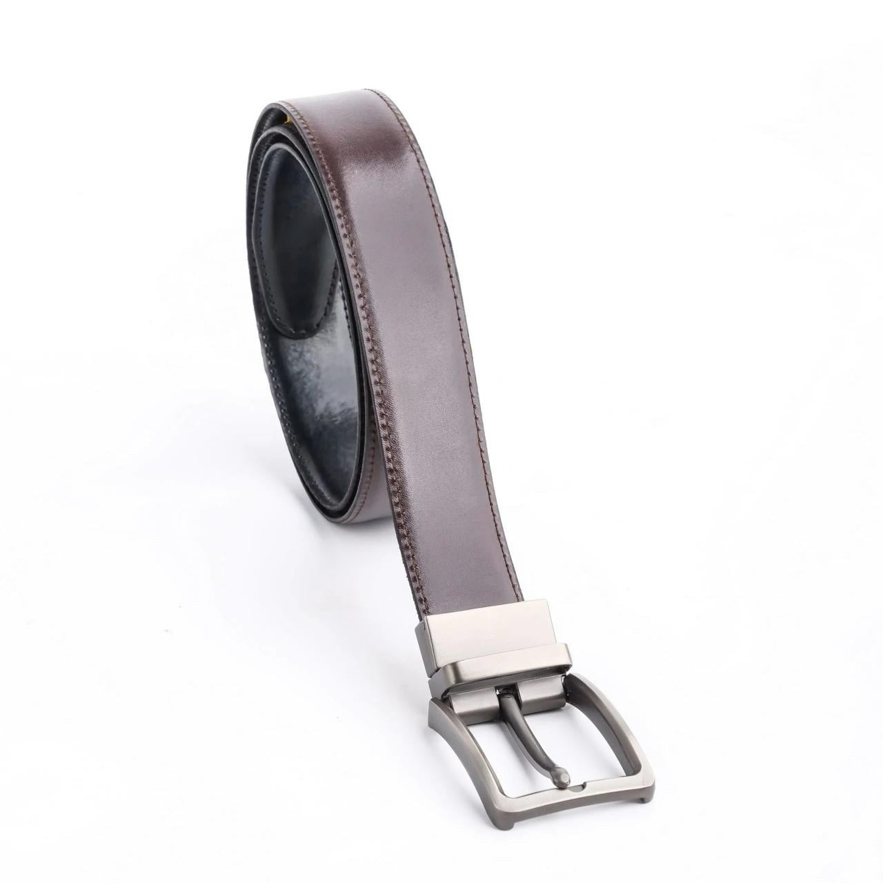 Chromium Double Sided Reversible Men's' Leather Belt-Black Dark Brown