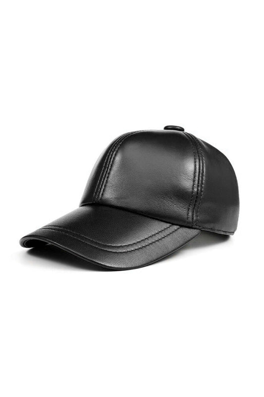 Soft Genuine Leather Adjustable Cap – Unisex Comfort Fit- Black