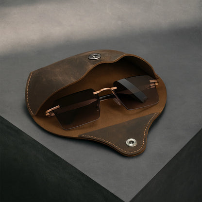 Artist Vintage Leather Eyewear Pouch Classic Protective Case - Vintage Brown