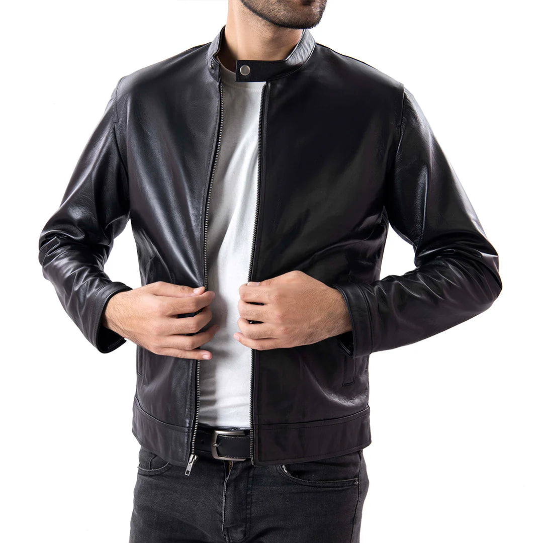 Sale Black Mens Pure Sheep Leather Zipper Jacket