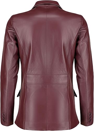 Classic 2-Button Lambskin Leather Blazer Women-Burgundy