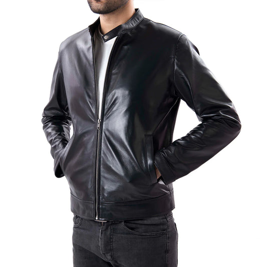 Sale Black Mens Pure Sheep Leather Zipper Jacket