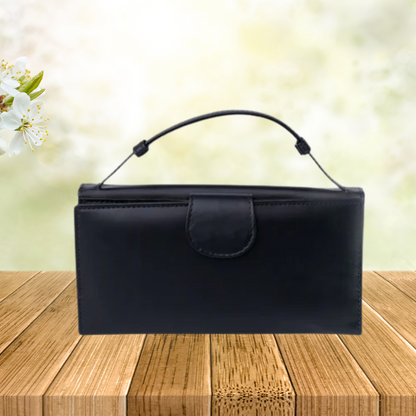 Nova-Womens Handle Leather Clutch Wallet-Black