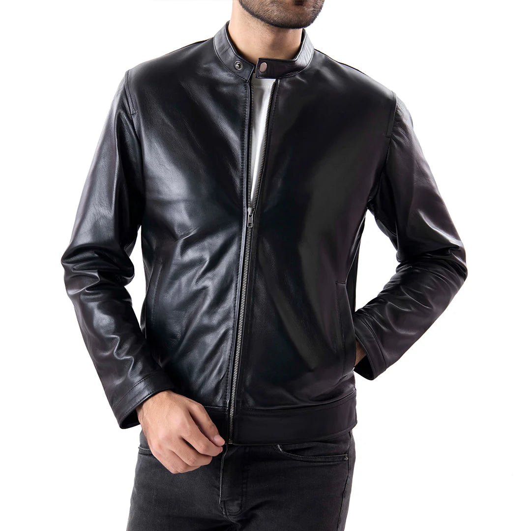 Sale Black Mens Pure Sheep Leather Zipper Jacket