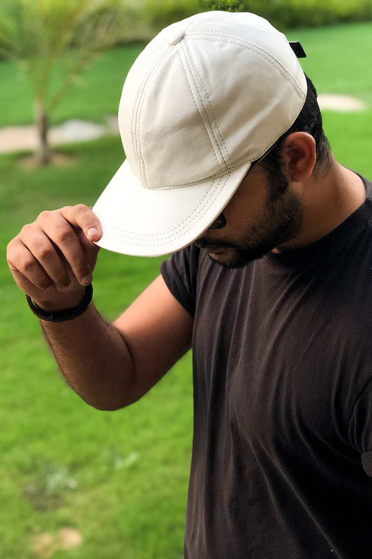 Soft Genuine Leather Adjustable Cap – Unisex Comfort Fit- White