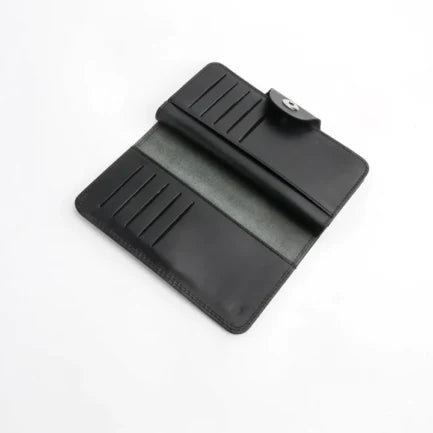 Tri-Fold Pure Leather Long Wallet With Button Closure-BLACK