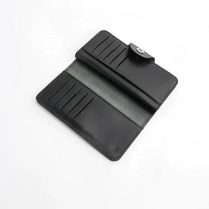 Tri-Fold Pure Leather Long Wallet With Button Closure-BLACK