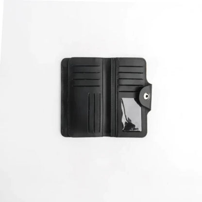 Tri-Fold Pure Leather Long Wallet With Button Closure-BLACK