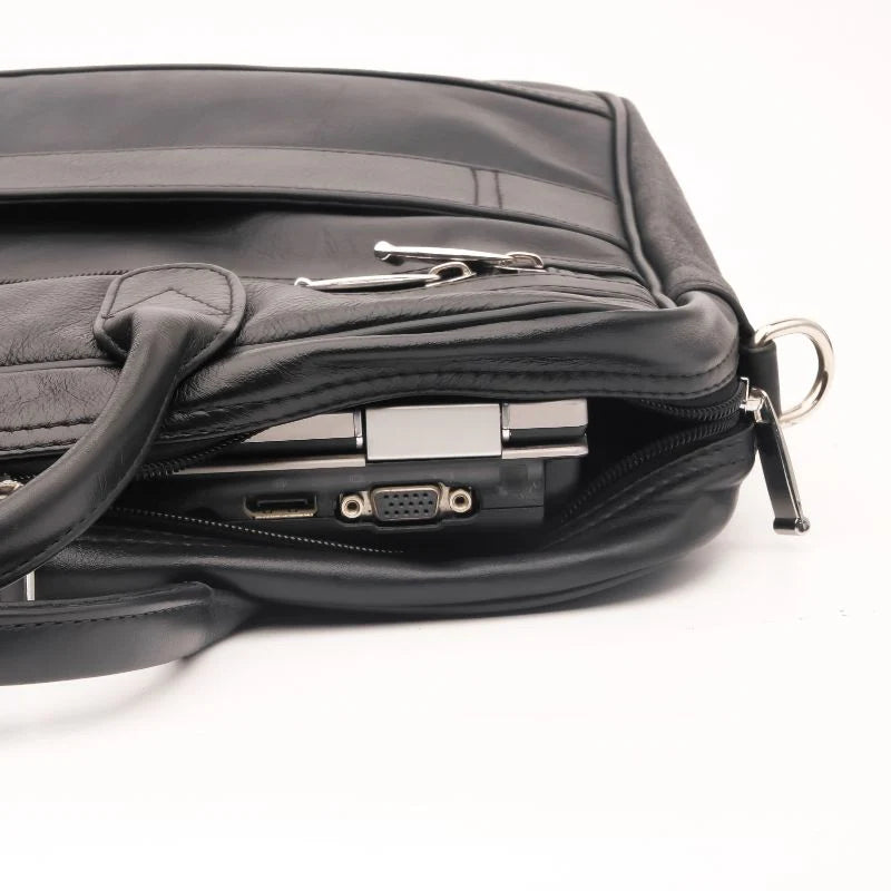 Artist Executive Leather Laptop Bag-Black