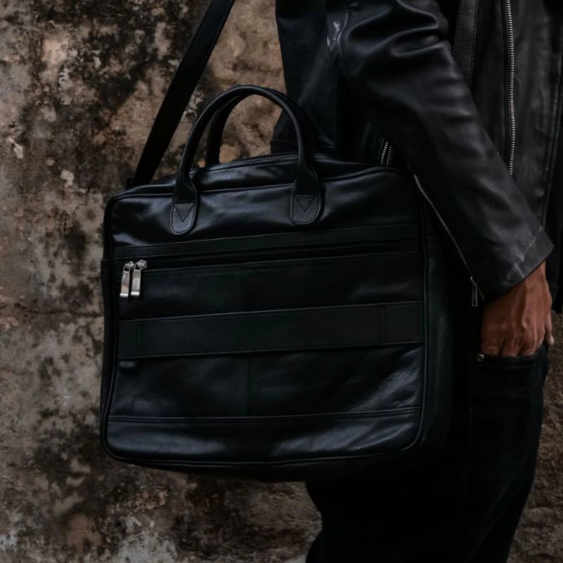 Artist Executive Leather Laptop Bag-Black