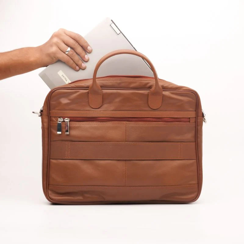 Artist Executive Leather Laptop Bag-Tan