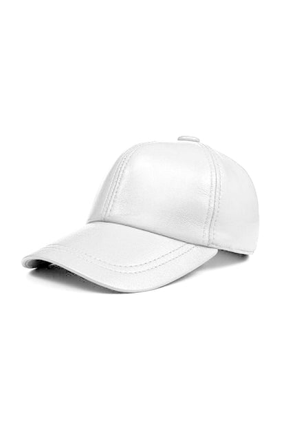Soft Genuine Leather Adjustable Cap – Unisex Comfort Fit- White