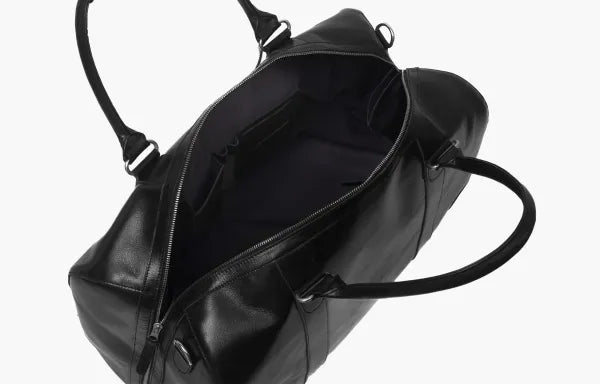 The Leather Artist Travel Leather Duffle Bag-BlackHand Polished Excella Zippers