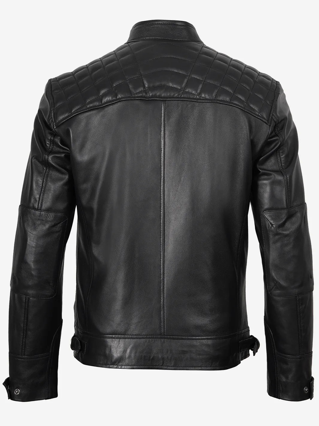 Men's Casual Signature Diamond Lambskin Leather Jacket-Black