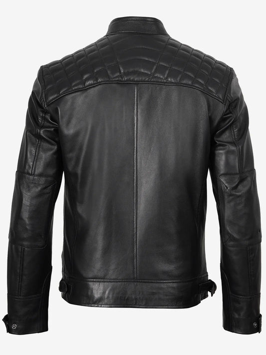 Men's Casual Signature Diamond Lambskin Leather Jacket-Black