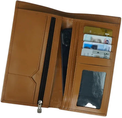 Artist-18 Pockets Leather Long Wallet-Tan