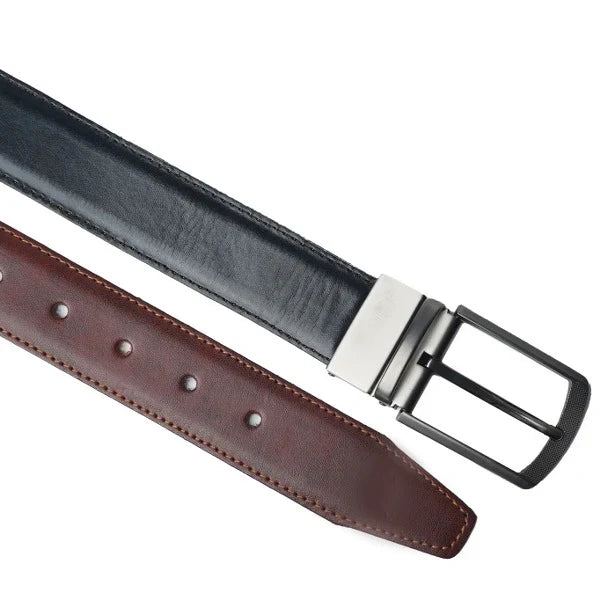Chromium Double Sided Reversible Men's' Leather Belt-Black Dark Brown