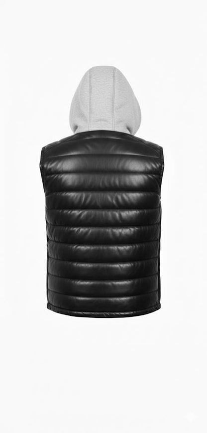 The Leather Artist Puffer Vest with Removable Hood