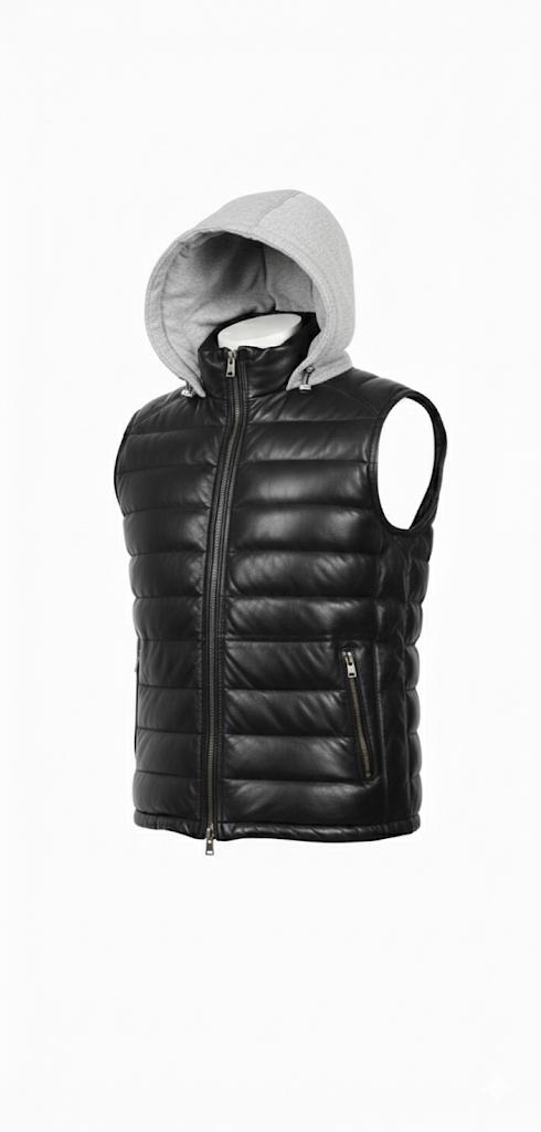 The Leather Artist Puffer Vest with Removable Hood