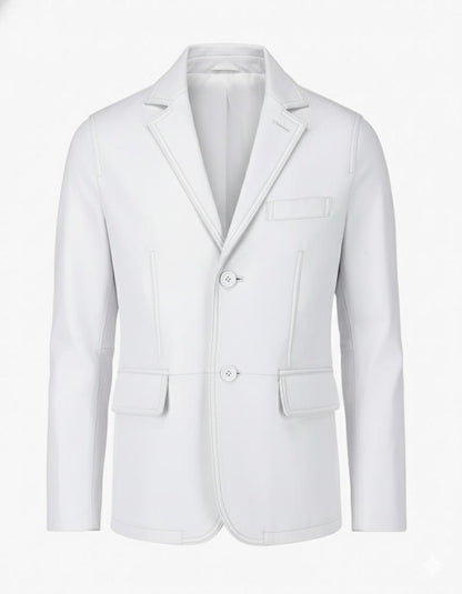 2-Button Men Lambskin Leather Blazer-White