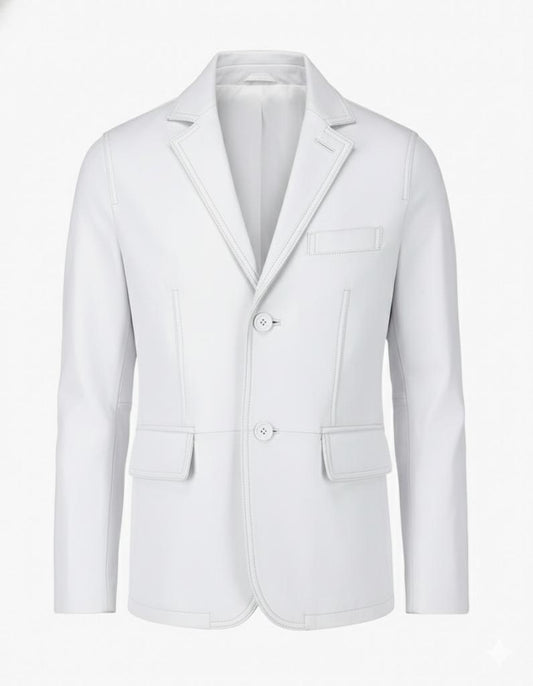 2-Button Men Lambskin Leather Blazer-White