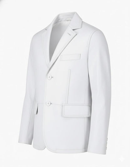 2-Button Men Lambskin Leather Blazer-White