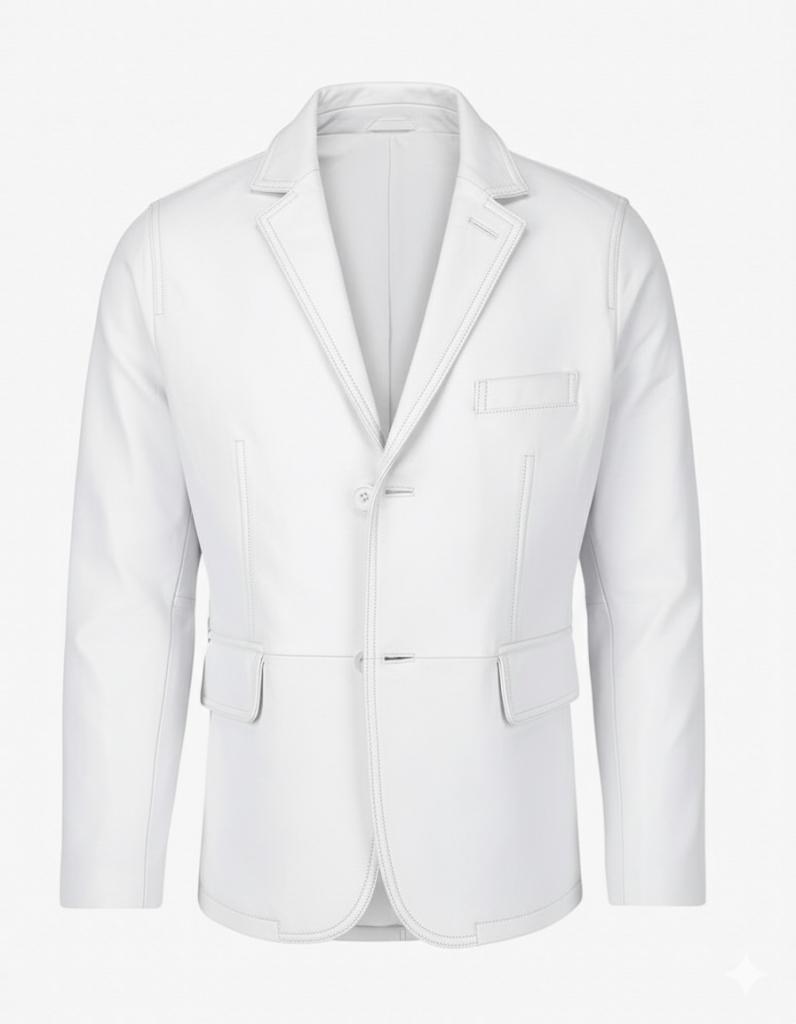 2-Button Men Lambskin Leather Blazer-White